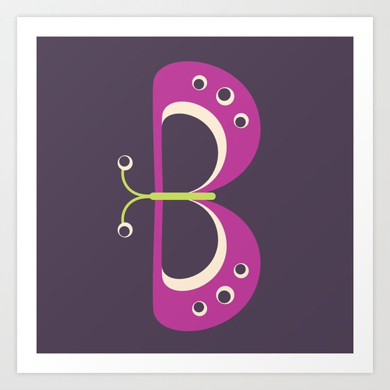 Letter B // Animal Alphabet // Butterfly Monogram Art Print