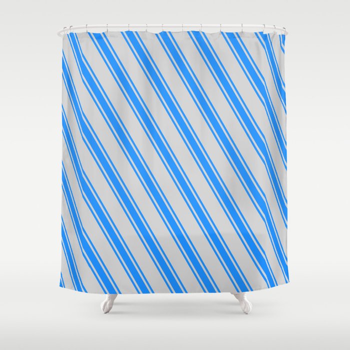 Light Gray and Blue Colored Striped Pattern Shower Curtain