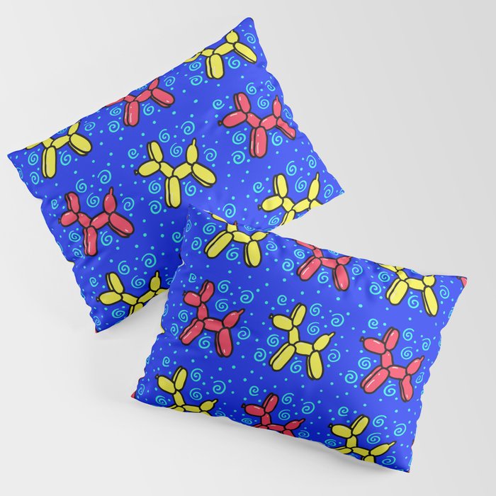 Balloon Dogs: Red and Yellow on Blue Pillow Sham
