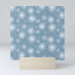 Serene Floating Dandelions in Light Blue Mini Art Print