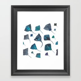 Stingray and Manta Ray Starry Ocean Pattern Framed Art Print