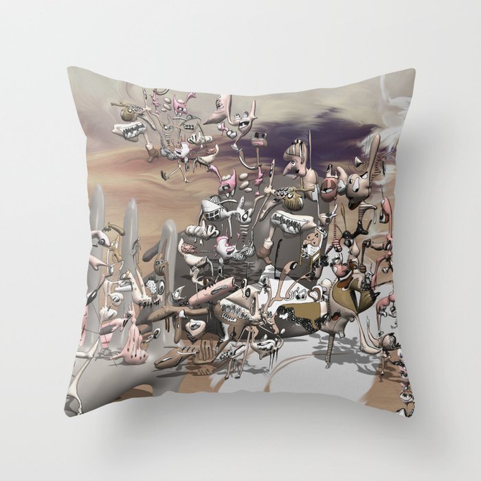 Migration II - surreal doodle sandworld Throw Pillow