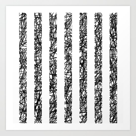 Scribble Bars - Abstract, stripy, stripey, black ink scribbles pattern, black and white Art Print