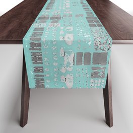 muted mint blue ink marks hand-drawn collection Table Runner