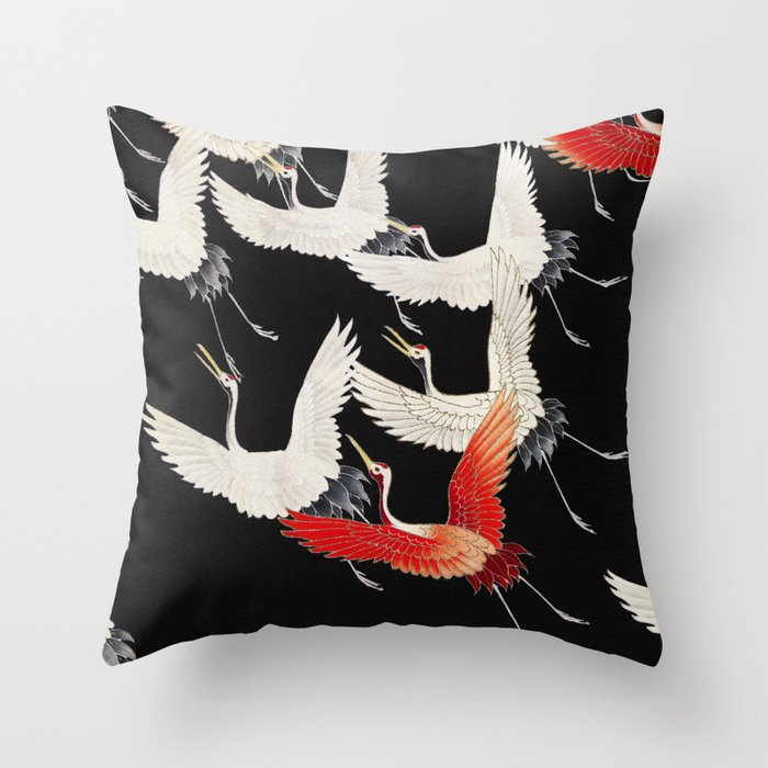 Japanese Flying Cranes Throw Pillow