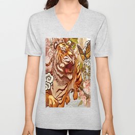 Tiger chase butterfly V Neck T Shirt