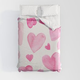 Pink Watercolor Hearts Duvet Cover