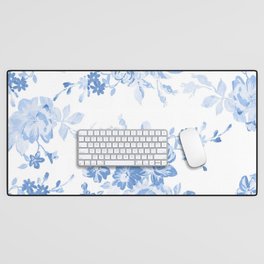 Modern navy blue white watercolor elegant floral Desk Mat