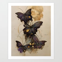 Butterflies of Willowood: Velvet Goldleafs Art Print | Willowood, Faefolk, Watercolor, Lepidoptera, Fairytale, Artnouveau, Magic, Ink, Witchy, Garden 