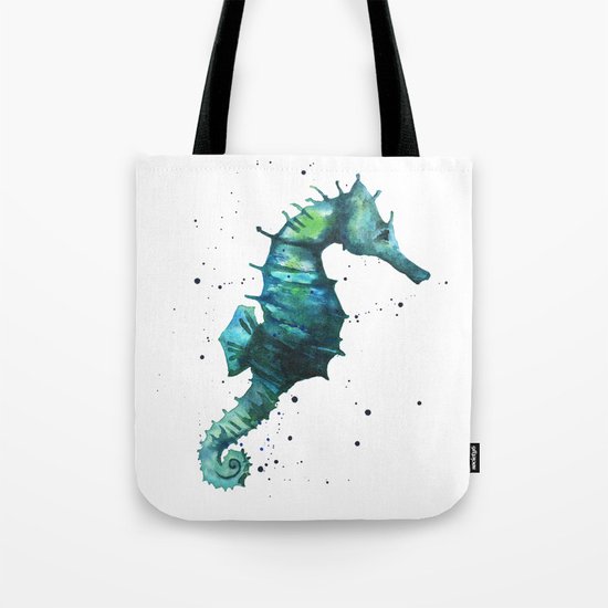 Seahorse print, seahorse painting, watercolor seahorse, green seahorse, ocean art Tote Bag