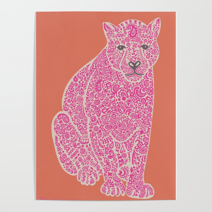 Mehndi Leopard in Pink and Coral Poster by SandraB | Society6
