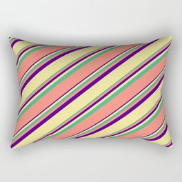[ Thumbnail: Indigo, Tan, Sea Green, and Salmon Colored Stripes Pattern Rectangular Pillow ]