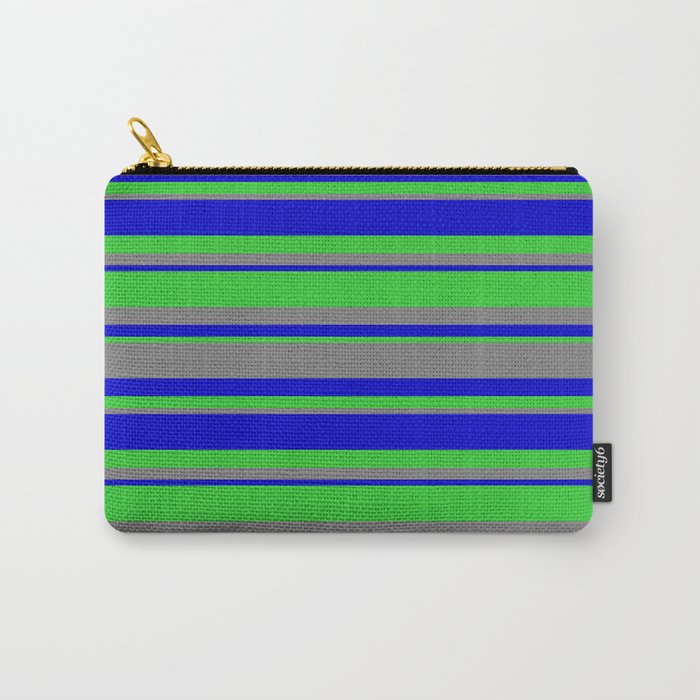 Blue, Lime Green & Gray Colored Lined/Striped Pattern Carry-All Pouch