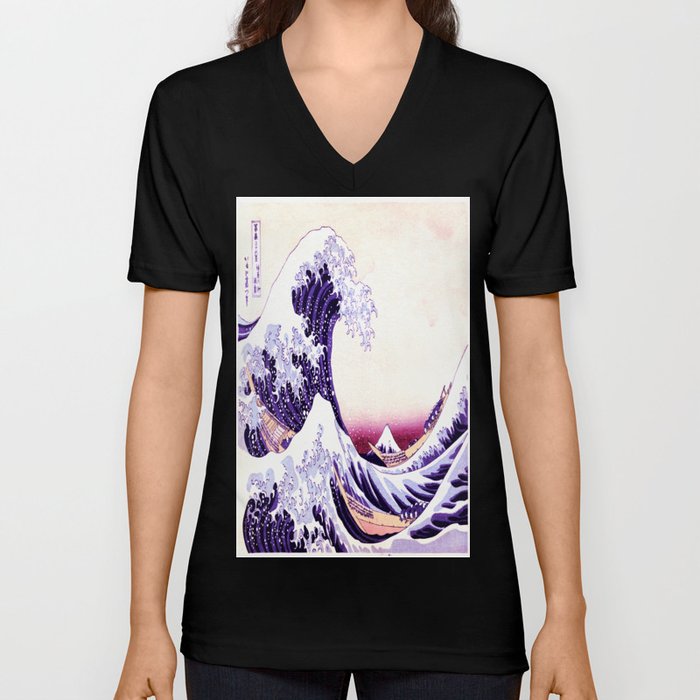The Great wave purple fuchsia V Neck T Shirt
