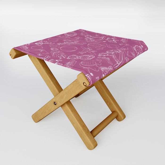 Magenta and White Toys Outline Pattern Folding Stool