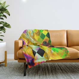 geometric pixel square pattern abstract background in yellow green brown purple Throw Blanket