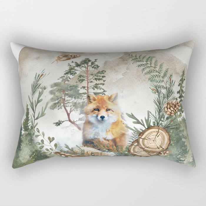 Winter Forest Red Fox Watercolor  Rectangular Pillow