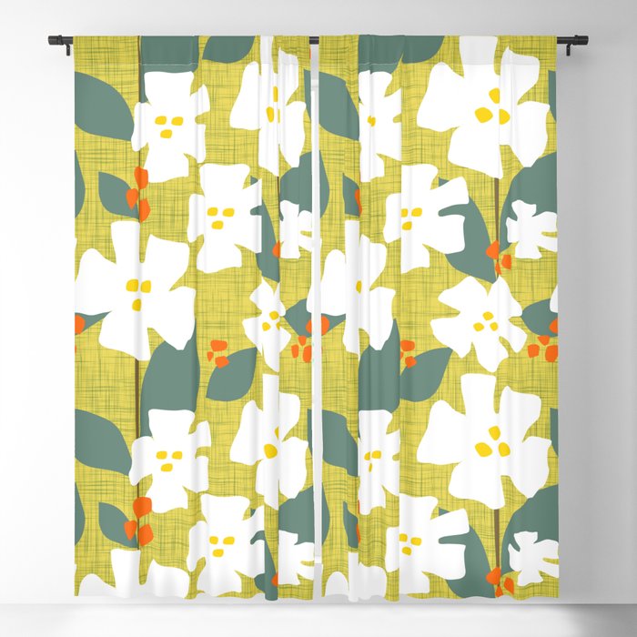 White Flowers and Red Berries Blackout Curtain