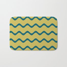 Tropical Dark Teal Simple Soft Rippled Horizontal Line Pattern Inspired by Sherwin Williams 2020 Trending Color Oceanside SW6496 on Dark Yellow Bath Mat | Geometric, Aqua, Simple, Lines, Graphicdesign, Turquoise, Trending, Shapes, Yellow, Patterns 