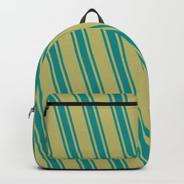 [ Thumbnail: Dark Khaki and Dark Cyan Colored Pattern of Stripes Backpack ]