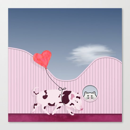 Baby Pig and Cat Design Canvas Print