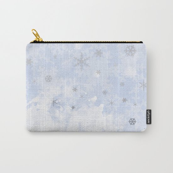 Silver snowflakes on blue Carry-All Pouch
