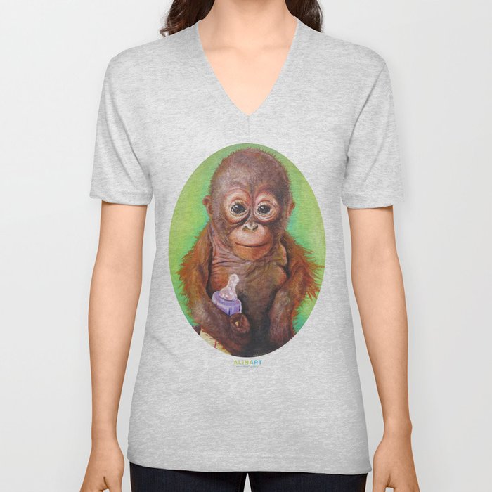 Budi the Baby Orangutan V Neck by Alina Bachmann | Society6