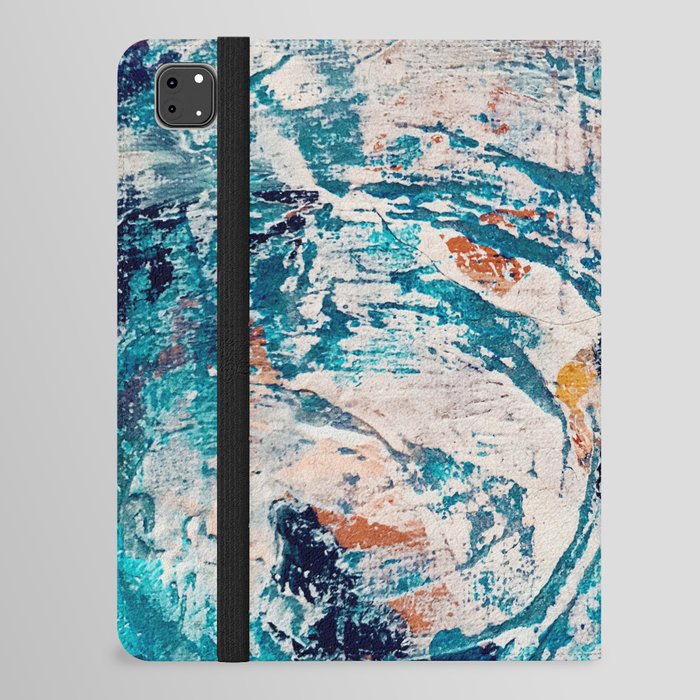 Reflections: a bold and interesting abstract mixed media piece in blues, yellows, orange, and white iPad Folio Case