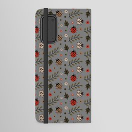 Ladybug and Floral Seamless Pattern on Grey Background Android Wallet Case