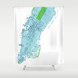 Manhattan's Southern Half in Blue Shower Curtain