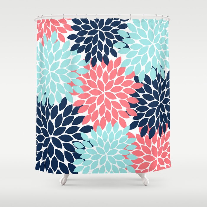 Aqua and outlet coral shower curtain