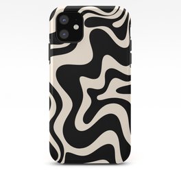 Retro Liquid Swirl Abstract in Black and Almond Cream  iPhone Case | 80S, Modern, Trippy, Trendy, Abstract, Monochrome, Digital, Cool, Kierkegaard Design, Black 