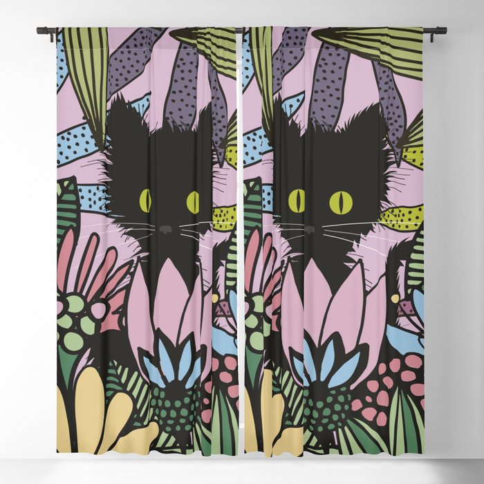 Cat and flowers Blackout Curtain