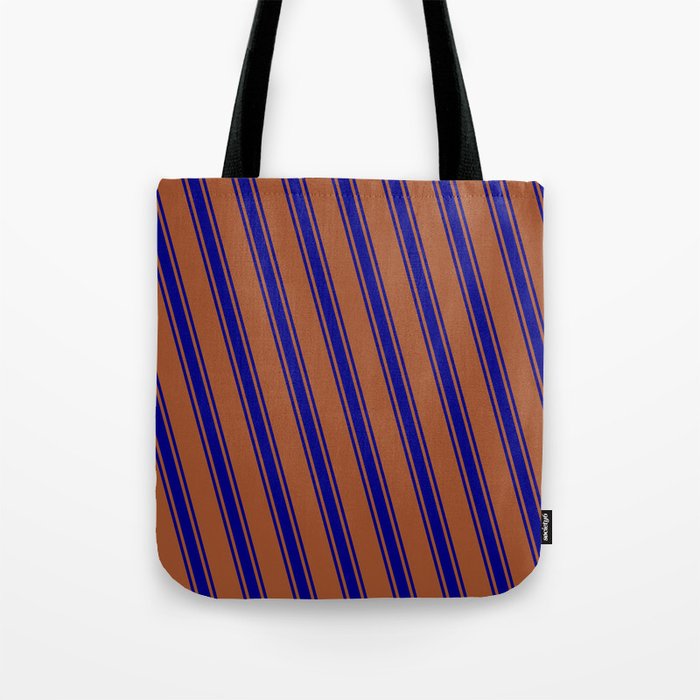 Sienna and Blue Colored Lines/Stripes Pattern Tote Bag