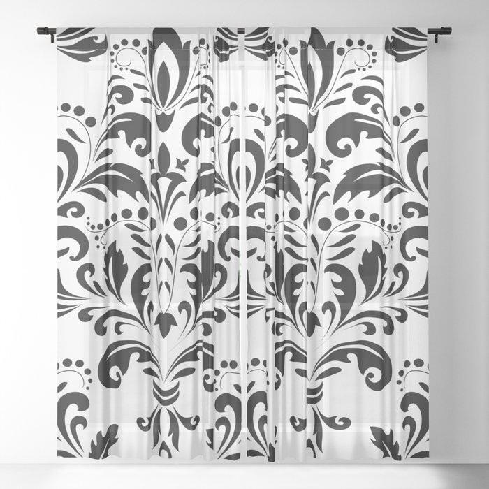 Bold Black White Damask Pattern Sheer Curtain By Artz Onsociety