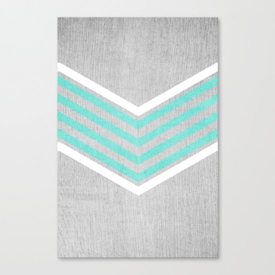 Teal and White Chevron on Silver Grey Wood Canvas Print