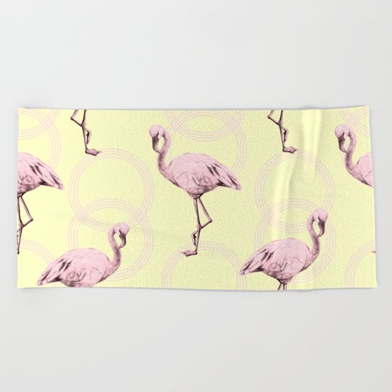 Simply Pink Flamingo Infinity Link Pale Yellow Beach Towel