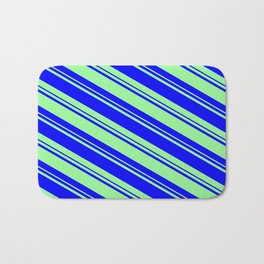 [ Thumbnail: Blue and Green Colored Lines/Stripes Pattern Bath Mat ]