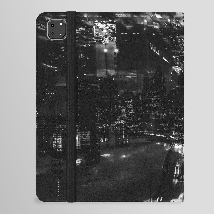 New York City Manhattan skyline at night double exposure black and white iPad Folio Case