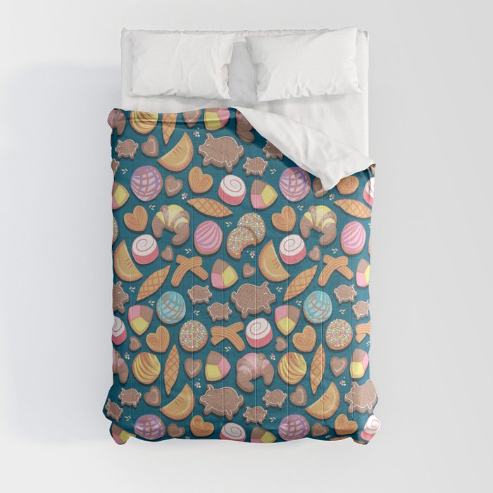 Mexican Sweet Bakery Frenzy // turquoise background // pastel colors pan dulce Comforter