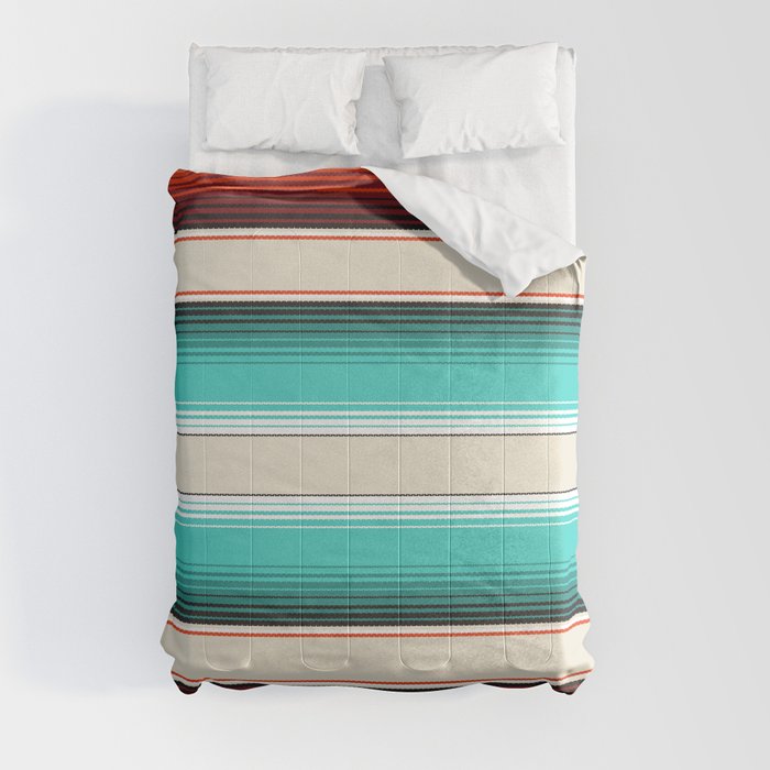 Navajo White, Turquoise and Burnt Orange Southwest Serape Blanket Stripes Comforter