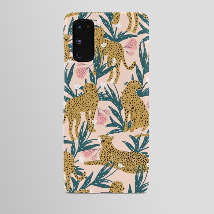Cheetah jungle print on blush pink  Android Case