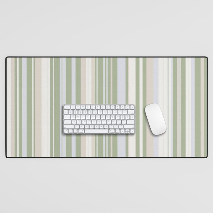 Sage Stripes - Striped Pattern in Sage Green, Almond Beige, Pale Gray, and Cream Desk Mat