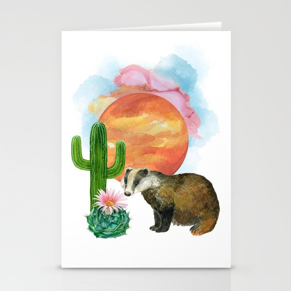 Badger in Desert Sunset Stationery Cards