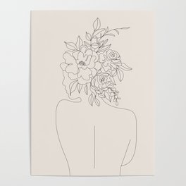 Woman with Flowers Minimal Line I Poster