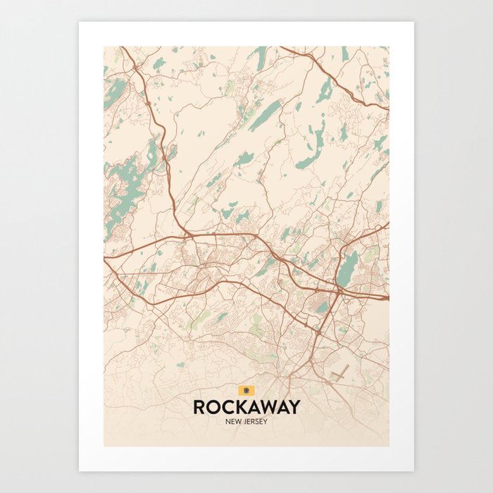 Rockaway, New Jersey, United States Vintage City Map Art Print by IMR