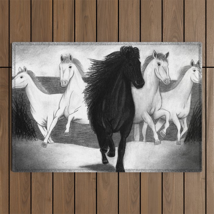 Five horses Outdoor Rug