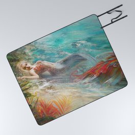 Mermaid sunbathing on the beach fantasy Picnic Blanket