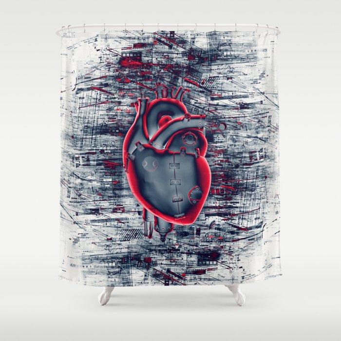 Gamer Heart BLUE CRIMSON / 3D render of mechanical heart Shower Curtain