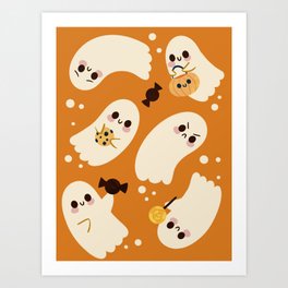 Halloween Ghosts Art Print | Cute, Orange, Cookie, Holiday, Floating, Sweet, Kawaii, Sweets, Halloween, Trickortreat 